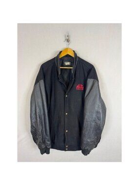 Mac Tools Vintage Mens Black Wool Leather Sleeve Varsity Jacket 2X Embroidered